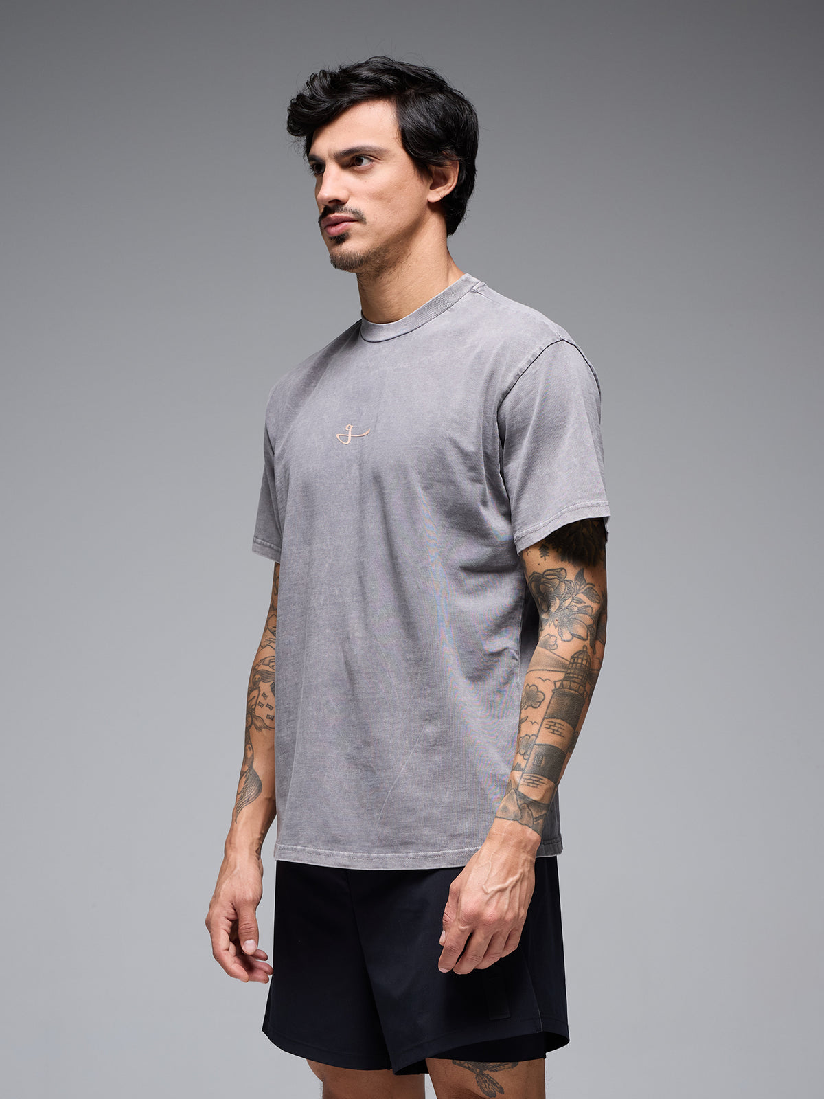 OVERSIZED ACID WASH COTTON TEE - GREY